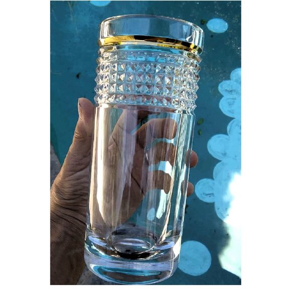 Fabulous Waterford Heavy Lead Crystal 8.5" Rebel 24k Gold Rimmed Studded VaseT